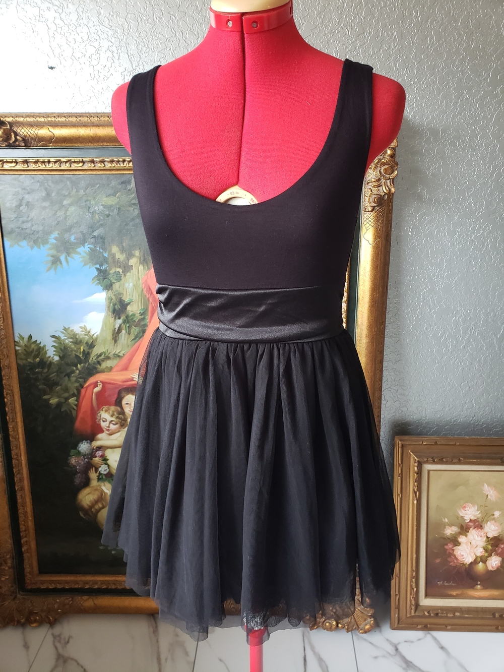 Forever 21 Black Scoop Neck Tulle Camisole Dress